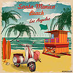 Santa Monica Beach, California retro poster. vászonkép, poszter vagy falikép