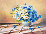 Virágcsokor egy fa asztalon (olajfestmény reprodukció) vászonkép, poszter vagy falikép