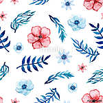 Seamless Pattern of Watercolor Red and Blue Flowers vászonkép, poszter vagy falikép