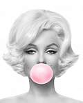 Marilyn Monroe rózsaszín rágógumit fúj, fekete-fehér (4:5 arány) vászonkép, poszter vagy falikép