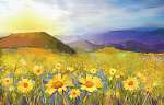 Daisy virágvirág. A vidéki naplemente festése vászonkép, poszter vagy falikép