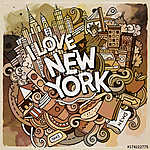 Cartoon cute doodles hand drawn I Love New York inscription vászonkép, poszter vagy falikép