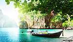 long boat on island in Thailand vászonkép, poszter vagy falikép