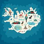 Izland térkép illusztrációkkal vászonkép, poszter vagy falikép