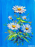 Százszorszép virágok kék hátterrel (olajfestmény reprodukció) vászonkép, poszter vagy falikép