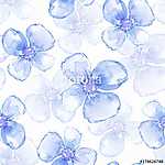 Floral seamless pattern 3. Watercolor background with blue flowe vászonkép, poszter vagy falikép