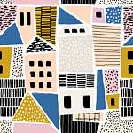Absztrakt színes házak tapétaminta vászonkép, poszter vagy falikép