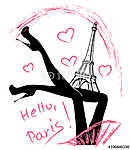 Hello, Párizs. Divat lány az Eiffel-torony közelében vászonkép, poszter vagy falikép