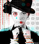 The poster of a beautiful girl in the image of a clown in a pop art style.. vászonkép, poszter vagy falikép