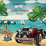 Welcome to Saint Tropez retro poster. vászonkép, poszter vagy falikép