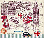 Vektor kézzel rajzolt kártya londoni szimbólumokkal vászonkép, poszter vagy falikép