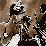 Jazz együttes énekes, szaxofon és zongora - illusztráció vászonkép, poszter vagy falikép