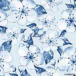 Floral seamless pattern 8. Blue watercolor background with white vászonkép, poszter vagy falikép