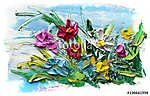 Absztrakt virágok kompozíciója (olajfestmény reprodukció) vászonkép, poszter vagy falikép