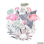 Absztrakt geometriai plakát flamingóval vászonkép, poszter vagy falikép