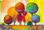 Absztrakt színes fa mesebeli erdő (olajfestmény reprodukció) vászonkép, poszter vagy falikép