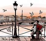 A harmonika a Pont des Arts-ben Párizsban játszik vászonkép, poszter vagy falikép