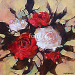 Fehér és vörös rózsa, kézzel festett vászonkép, poszter vagy falikép