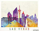 Las Vegas landmarks watercolor poster vászonkép, poszter vagy falikép