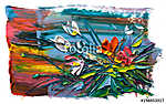 Absztrakt virágok kompozíciója színes hátteren (olajfestmény reprodukció) vászonkép, poszter vagy falikép