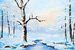 Téli erdő folyó melett (olajfestmény reprodukció) vászonkép, poszter vagy falikép
