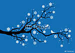 téli fa hópelyhekkel és madarakkal, vektorral vászonkép, poszter vagy falikép