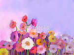 Színes gerbera virágok (olajfestmény reprodukció) vászonkép, poszter vagy falikép