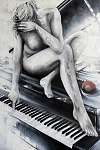 Női akt pianon vászonkép, poszter vagy falikép