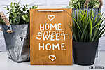 Wooden board with text home sweet home vászonkép, poszter vagy falikép