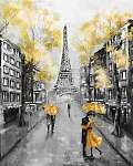 Sárga esernyők Párizsban, az Eiffel-toronynál vászonkép, poszter vagy falikép