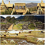 Peru kollázs a Machu Pichu és a Titicaca tó tájakkal vászonkép, poszter vagy falikép
