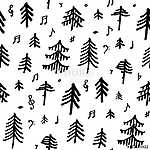 Composition with music note symbols and pine firs forest vászonkép, poszter vagy falikép