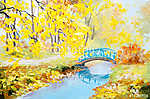 Őszi erdő híddal (olajfestmény reprodukció) vászonkép, poszter vagy falikép