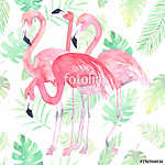 Flamingók és tropikusi levelek vászonkép, poszter vagy falikép