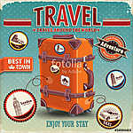 Vintage utazótáska-plakát címkével vászonkép, poszter vagy falikép