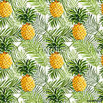 Trópusi pálmafák és ananászok háttere - zökkenőmentes csöpögés vászonkép, poszter vagy falikép