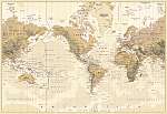 Világtérkép - Amerika centralizált - barna színvilág vászonkép, poszter vagy falikép