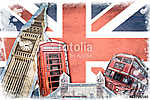 Collage Londres Union Jack évjárat vászonkép, poszter vagy falikép