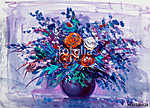 Absztrakt rózsák csokorban vázában (olajfestmény reprodukció) vászonkép, poszter vagy falikép