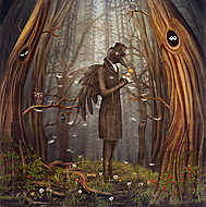 Az illusztráción a holló az erdőben látható. vászonkép, poszter vagy falikép