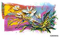 Absztrakt színes tavaszi csendélet (olajfestmény reprodukció) vászonkép, poszter vagy falikép