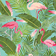 Trópusi zökkenőmentes vektor flamingó és virágos nyári mintázat. vászonkép, poszter vagy falikép