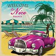 Welcome to Nice retro poster.Печать vászonkép, poszter vagy falikép