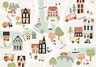 Kisváros házakkal fákkal vászonkép, poszter vagy falikép