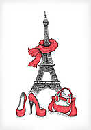 Eiffel-torony, cipők és kézitáska vászonkép, poszter vagy falikép