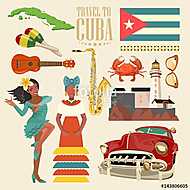 Kuba látványosság és látnivalók - utazási képeslap fogalom. Vect vászonkép, poszter vagy falikép