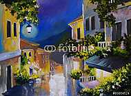 Mediterrán éjszakai utca (olajfestmény reprodukció) vászonkép, poszter vagy falikép