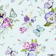 Virágok és lepkék kék háttérrel vászonkép, poszter vagy falikép