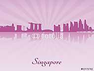 Szingapúri skyline lila sugárzó orchidea vászonkép, poszter vagy falikép