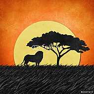 Szavannai naplemente oroszlánnal vászonkép, poszter vagy falikép
